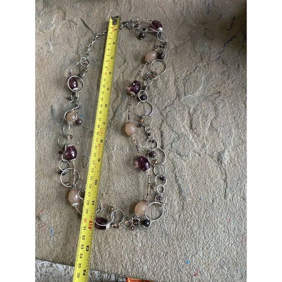 Layering Necklace Chain Purple Silver Tone Circles - Picture 3 of 6